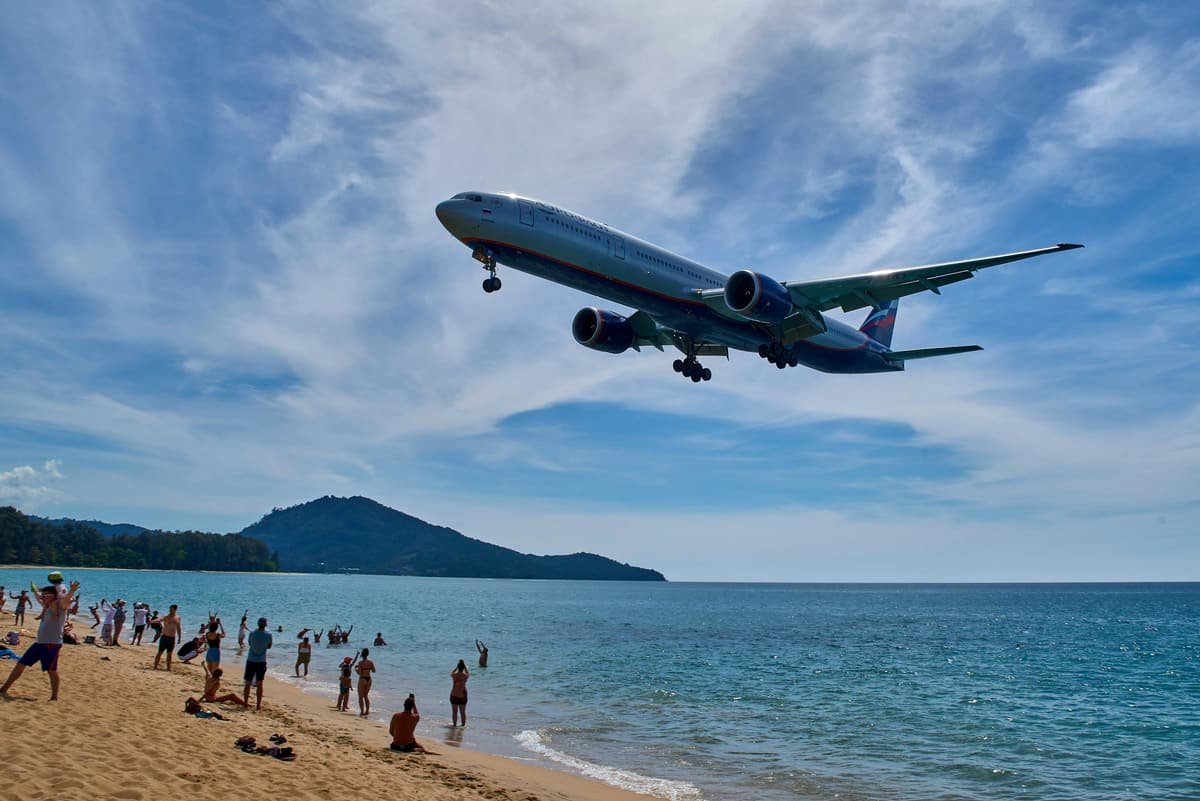 An airliner on approach over the sea