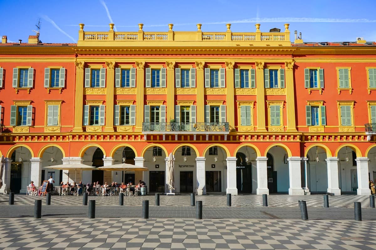 The red façades of place Masséna in Nice
